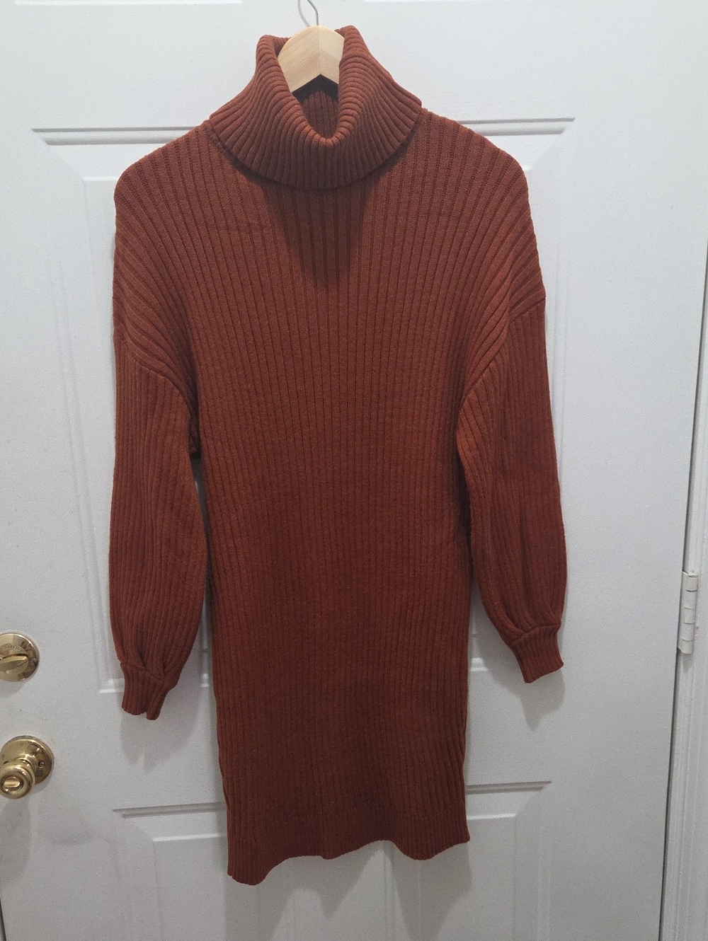 Anrabess Turtleneck Ribbed Sweater Dress - Rust M
